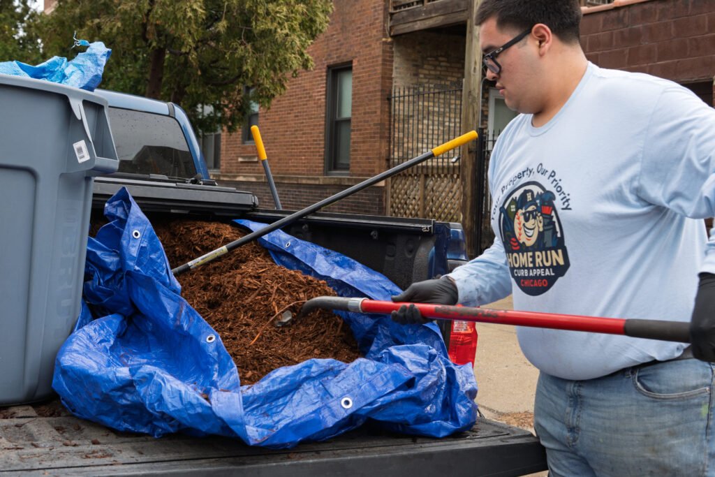 Mulch delivery being dropped off in chicago